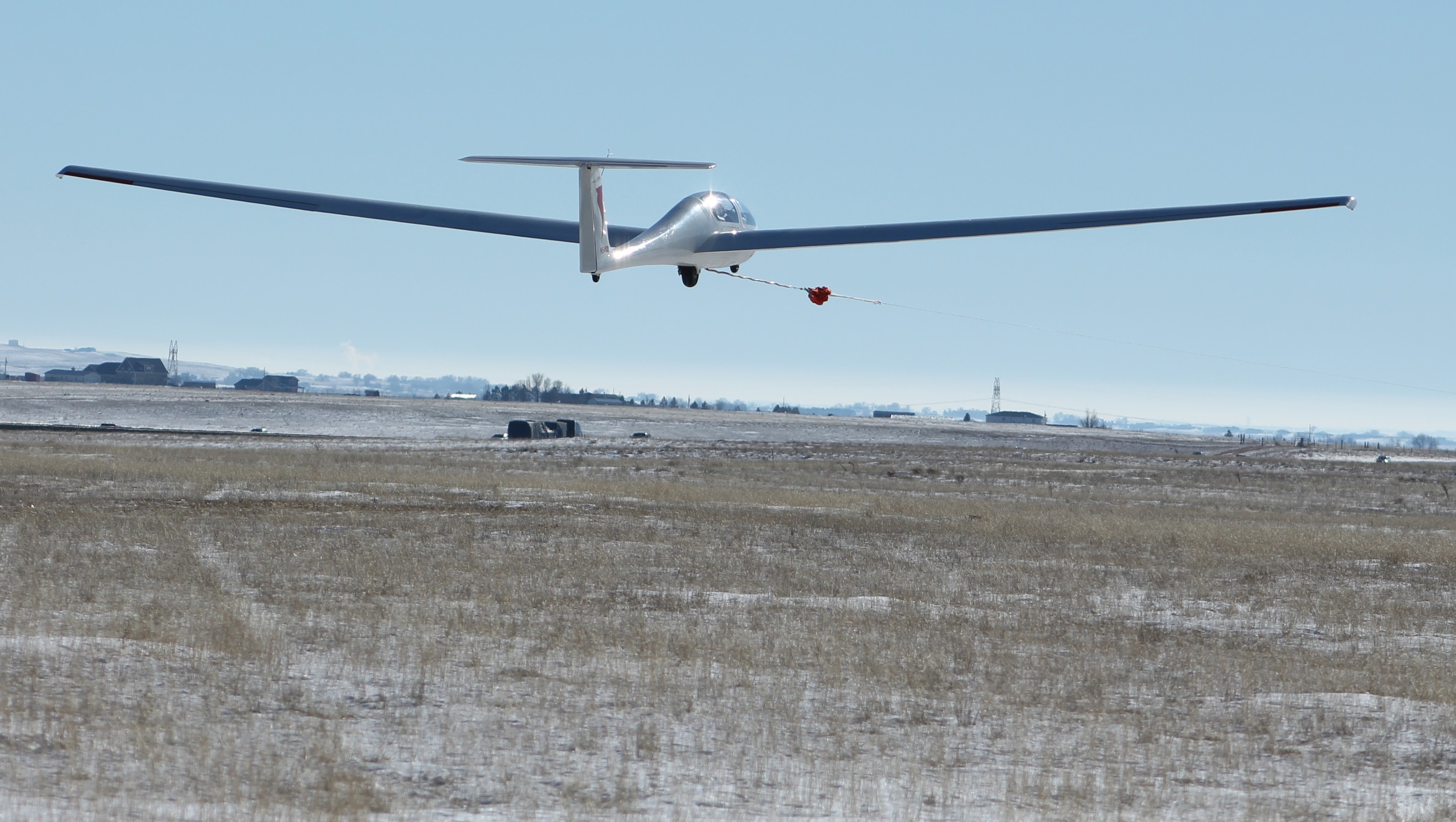 Winch launching G-103 in the snow, New Years Day 2016